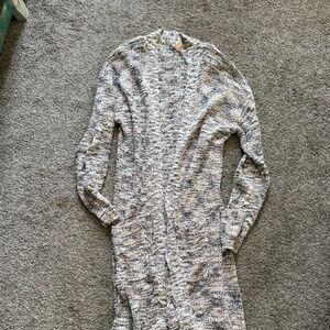 Pilcro Anthropologie Open Front Long Duster Textured Knit Cardigan Sweater